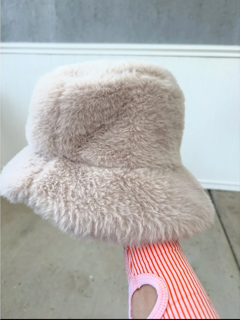 Cozy Faux Fur Bucket Hat for Kids - Beige